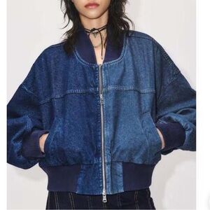 Zara Two-Tone Blue Bomber Jacket